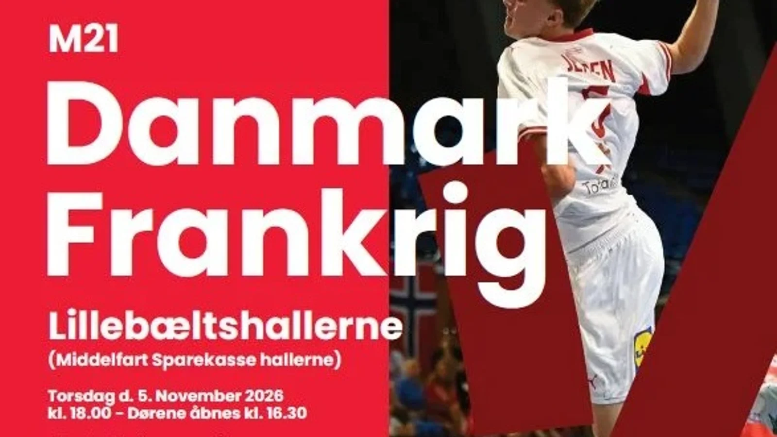 Danmarks M21-landshold møder Frankrig i Middelfart