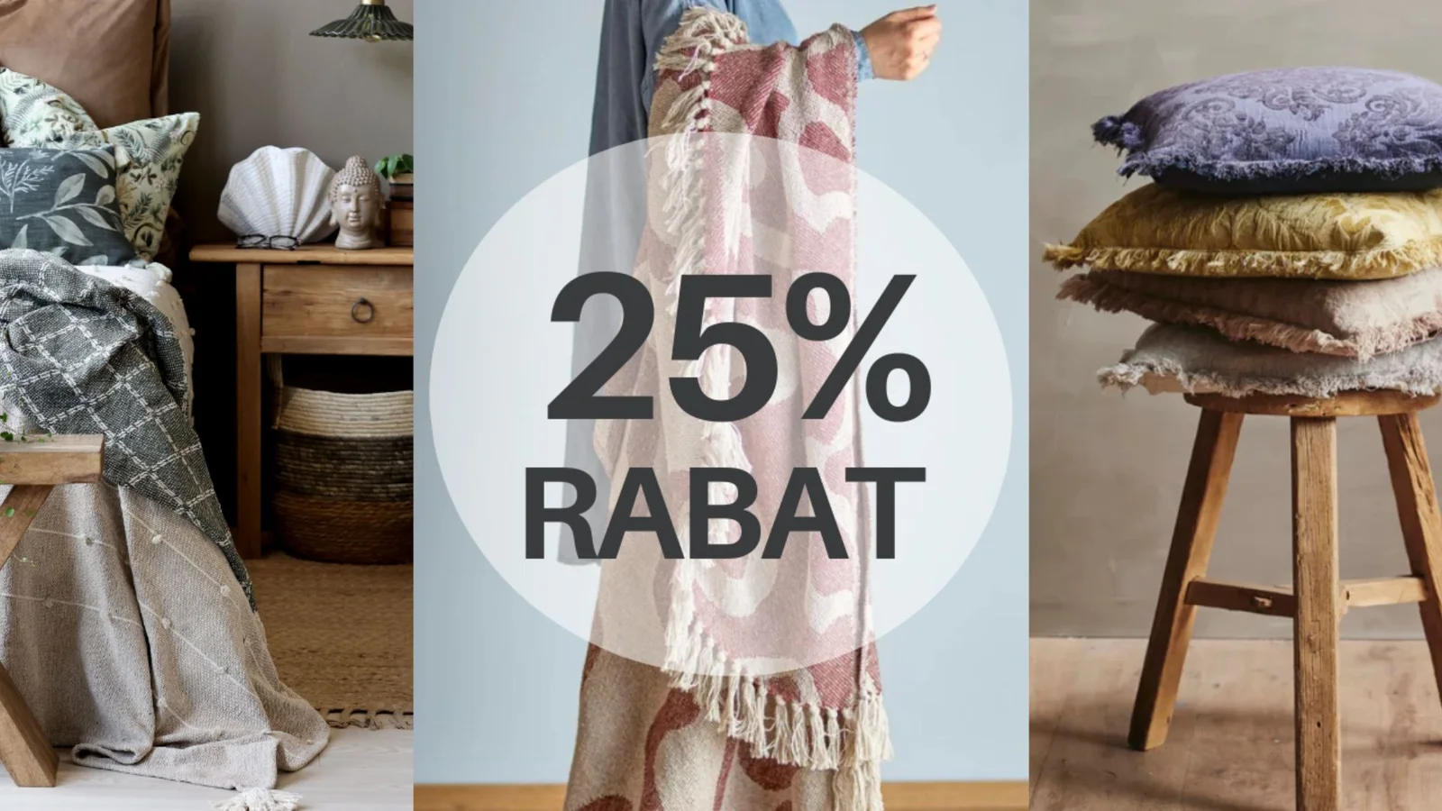 Februartilbud på tekstiler: 25 % på duge, plaider og puder hos ModernRoom
