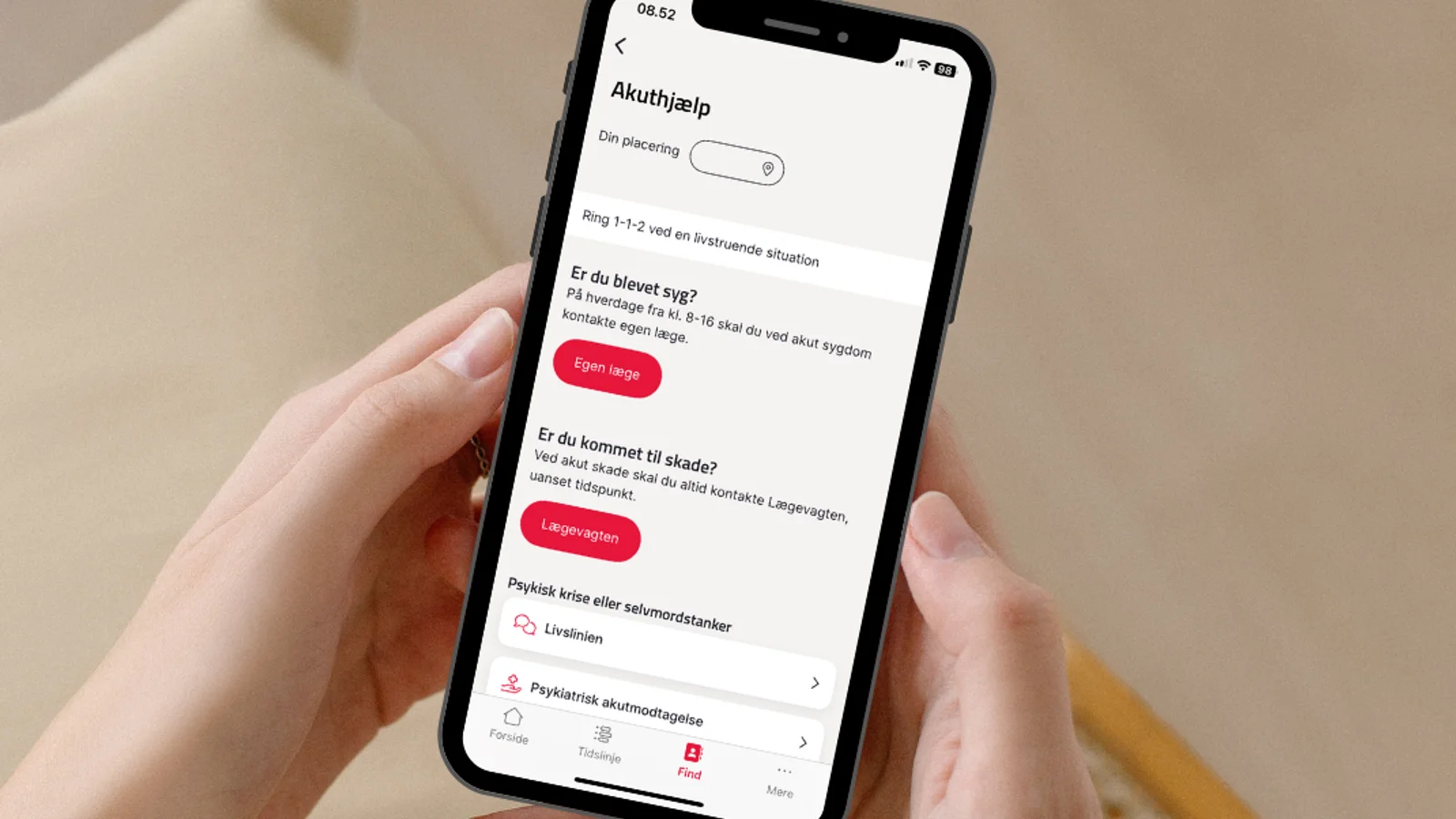 MinSundhed-appen guider dig til nærmeste akuthjælp