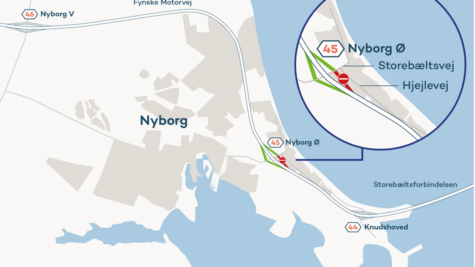 Midlertidig lukning af afkørsel 45, Nyborg Ø