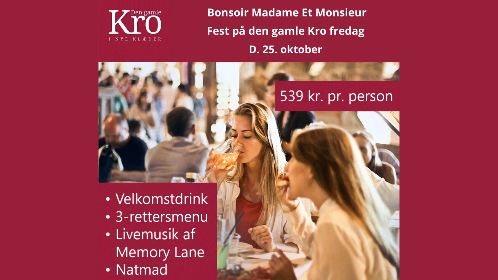 Den Gamle Kro i Odense har løftet sløret for deres 3-retters menu til stort kommende event