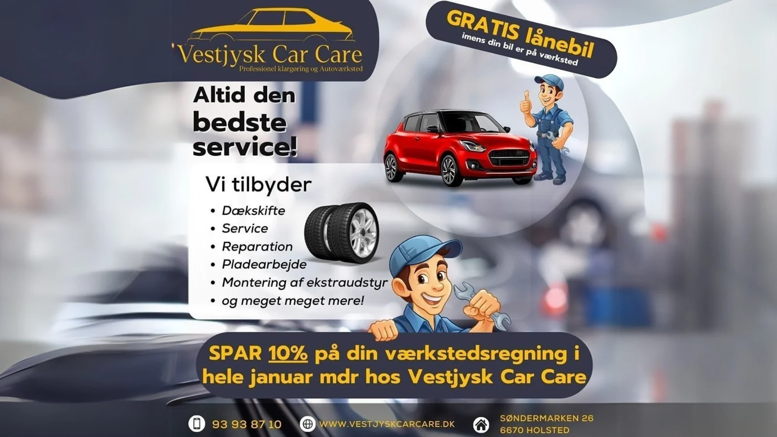 Gratis lånebil og 10 % på værkstedsregningen: Få bilen vinterklar hos Vestjysk Car Care