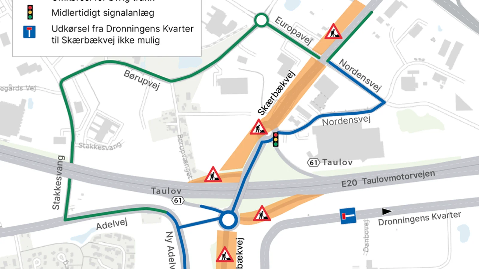 Tilkørselsrampe mod Kolding ved TSA 61 ved Taulov spærres
