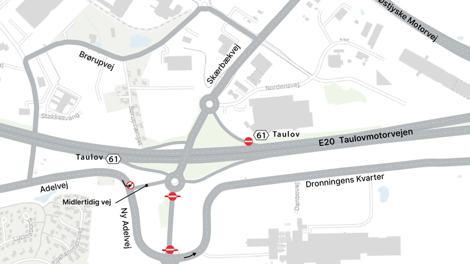 Spærring på Skærbækvej og lukning af frakørselsrampe ved TSA 61