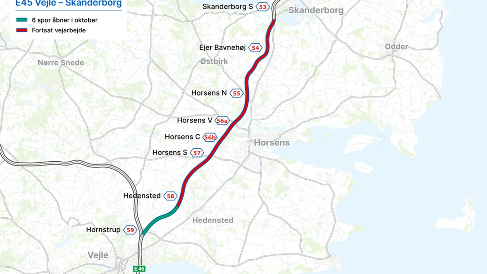 6,6 kilometer seks-sporet motorvej nord for Vejle åbner i oktober