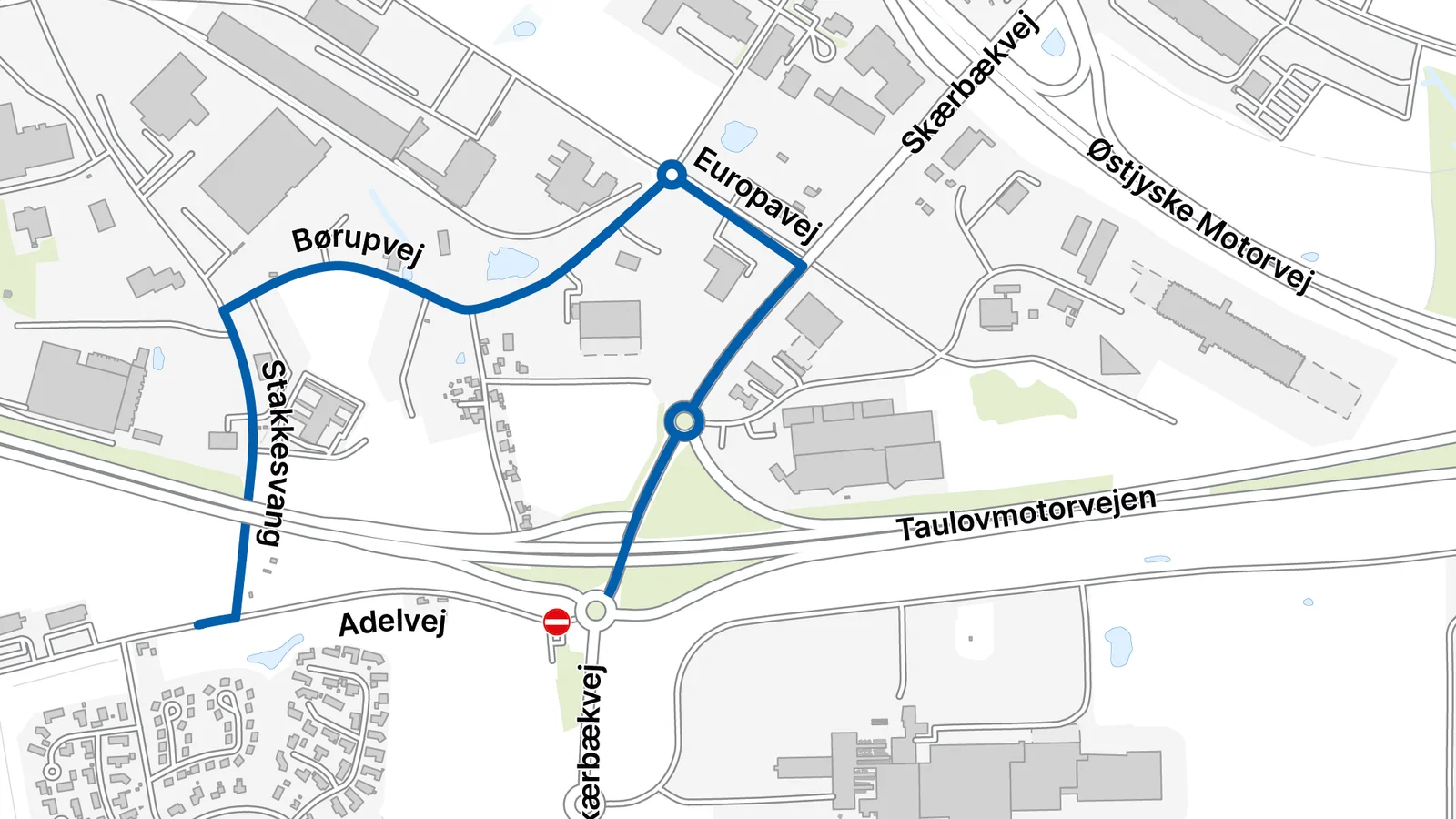 Adelvej i Taulov spærres midlertidigt for ind- og udkørsel på Skærbækvej