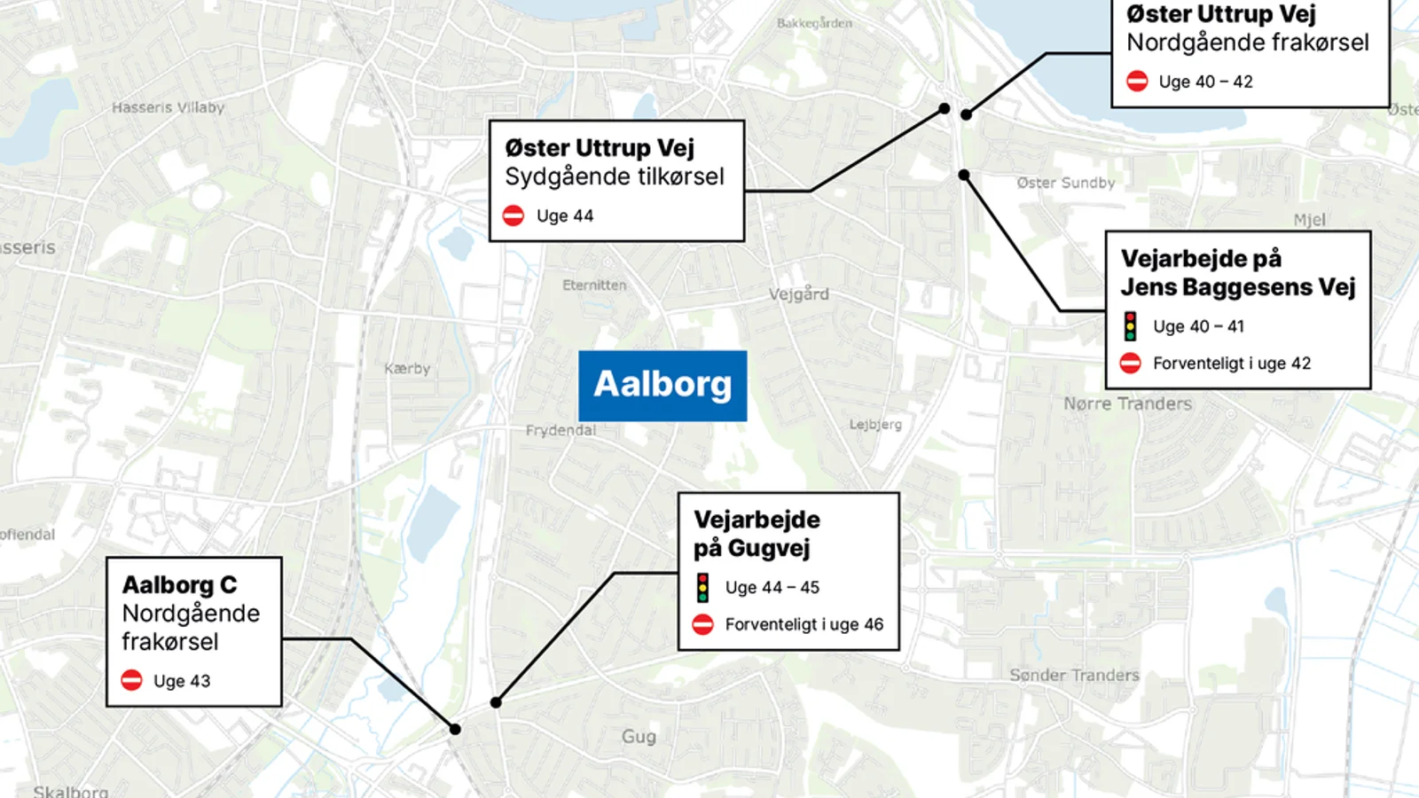 Vejarbejde breder sig ved E45 i Aalborg