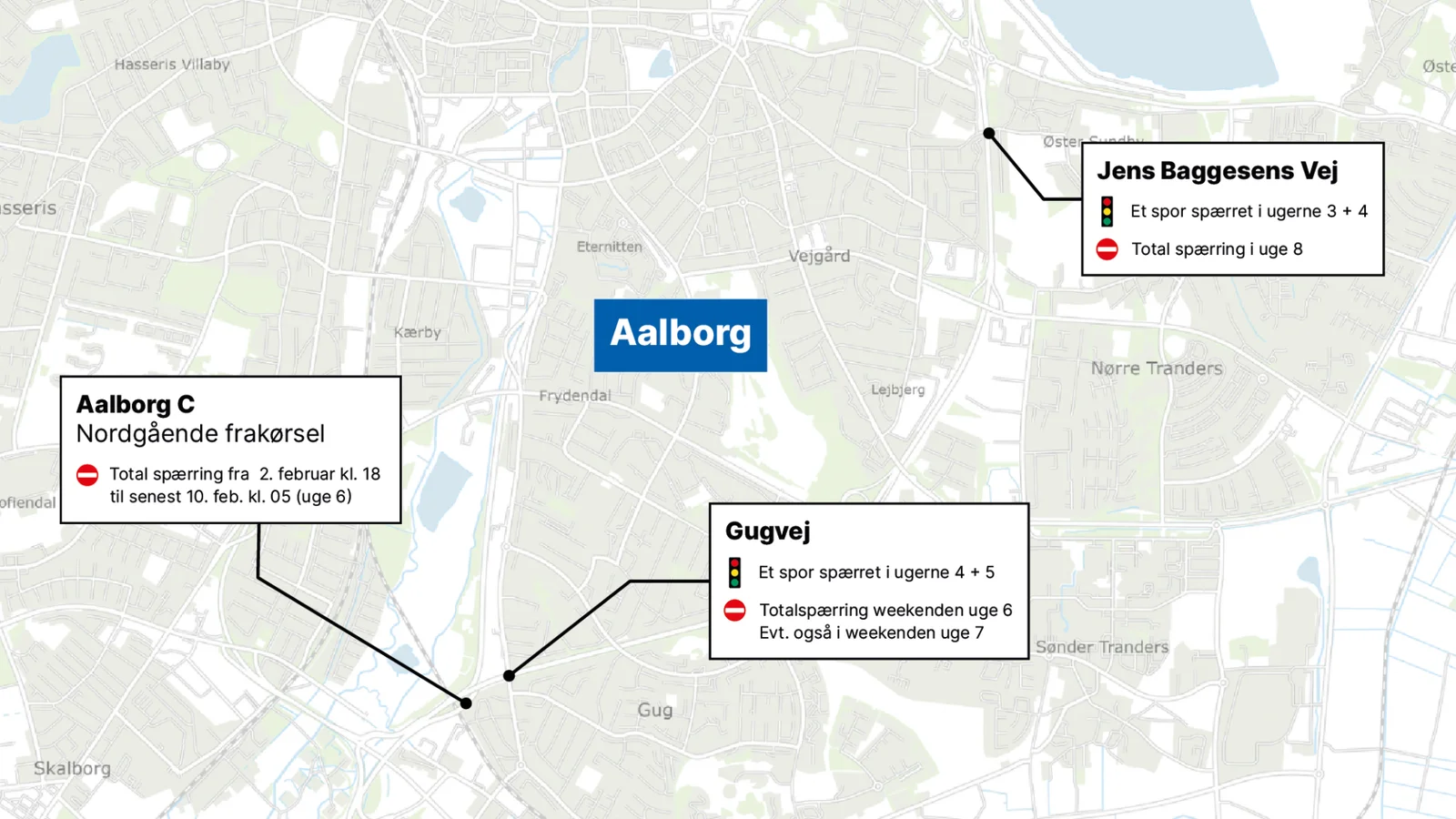 Arbejde med støjskærme spærrer veje i Aalborg