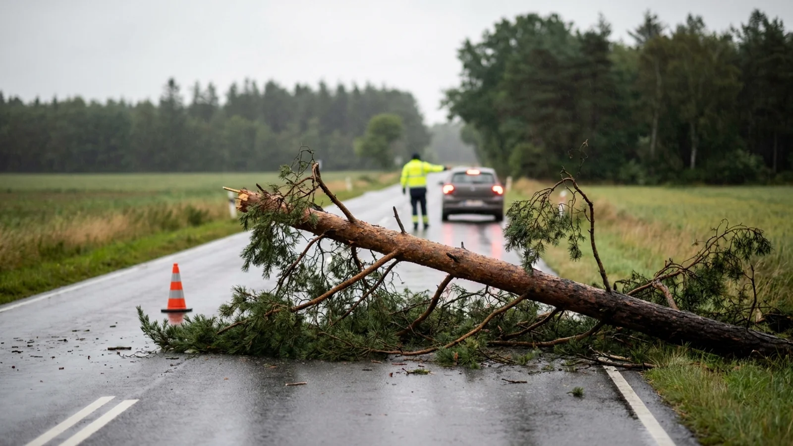 Væltet Træ spærrede vej mellem Binderup og Aars