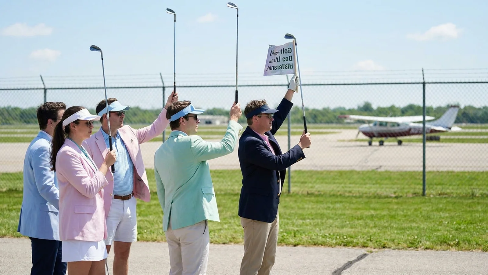 Privatfly betaler ingen klimaafgift, mens almindelige rutefly betaler - klimaaktivister laver satirisk moddemonstration mod eget borgerforslag