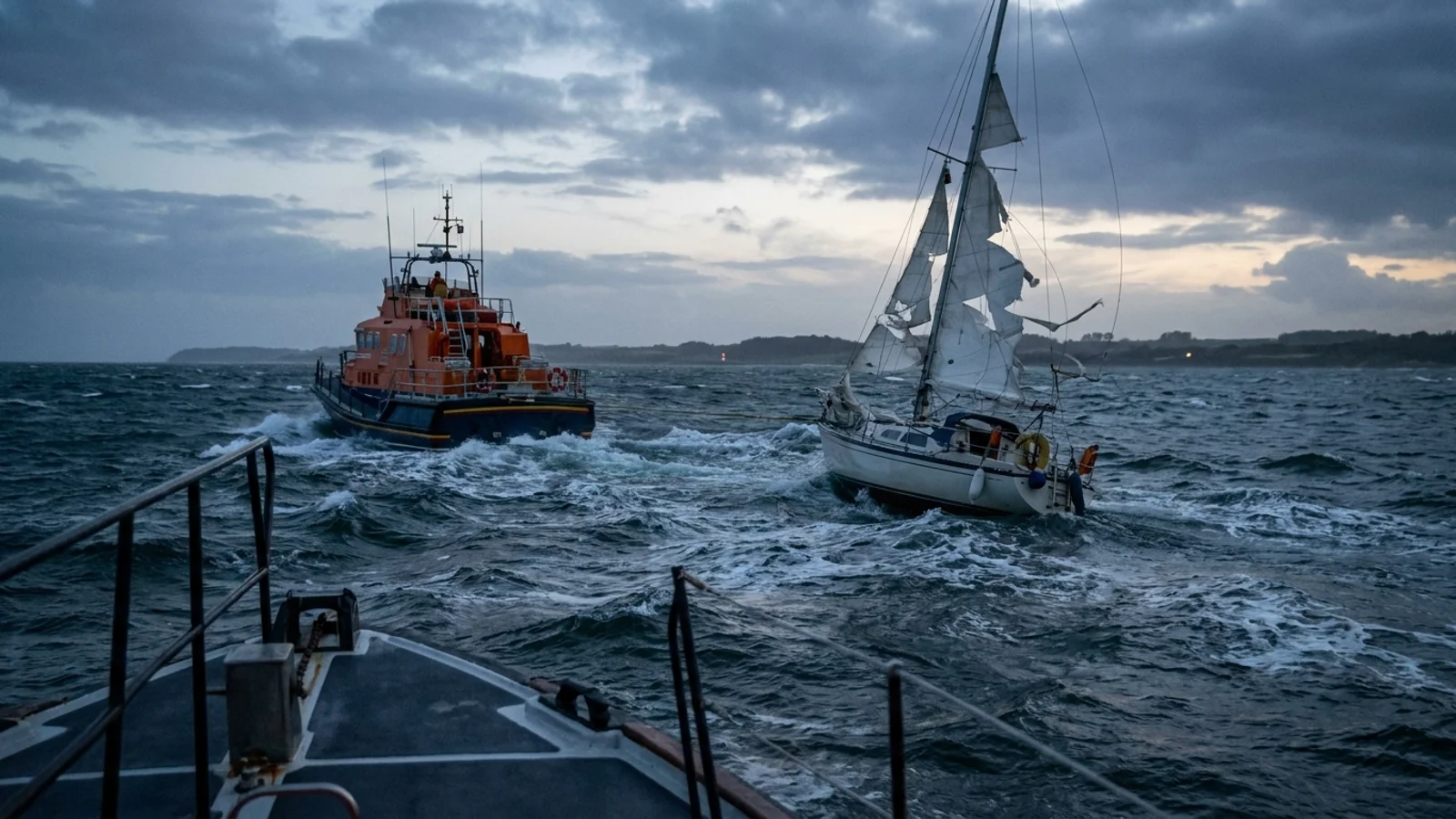 Sejl var revet fuldstændig i stykker: Nordmænd reddet i land i hård blæst