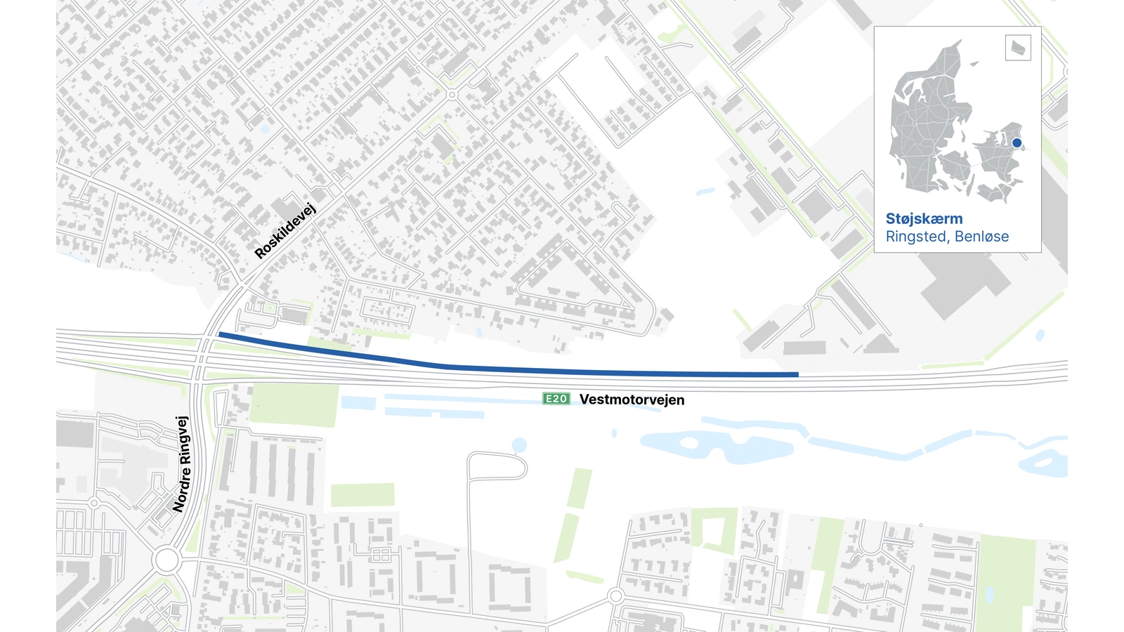 Ni meter høj støjskærm skyder op langs motorvejen ved Benløse