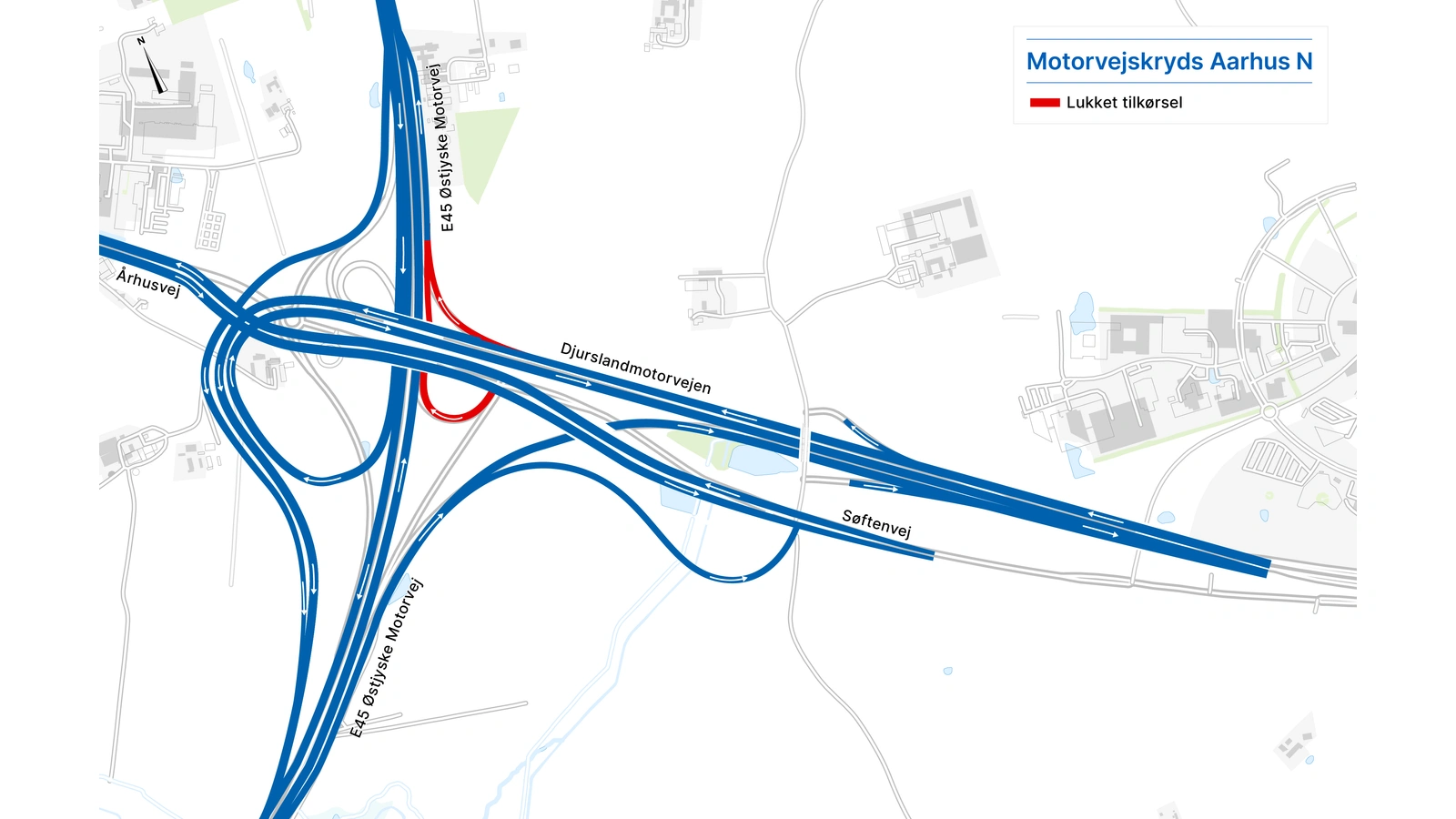 Tilkørsler til E45 mod Aalborg spærres ved Aarhus N