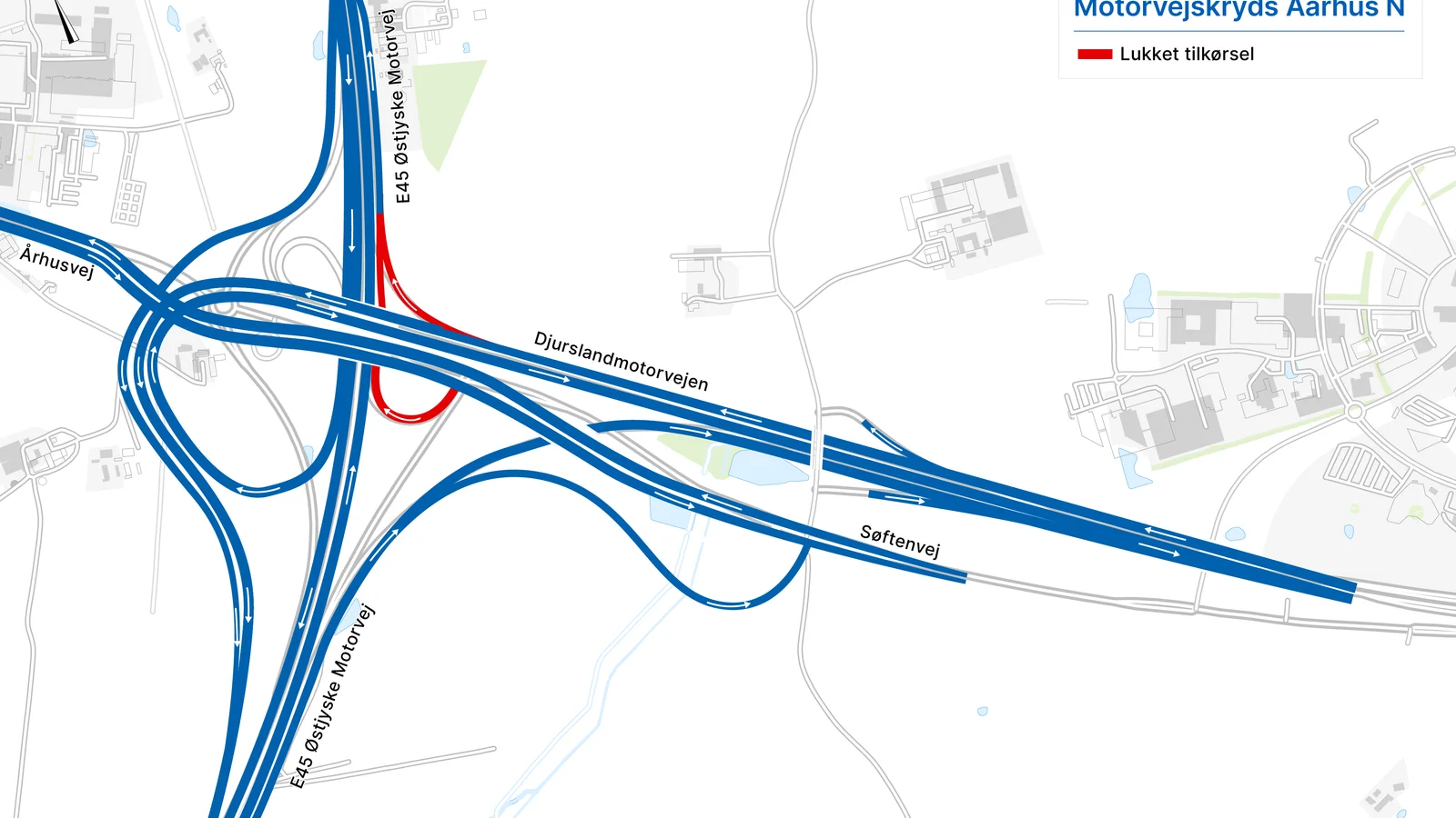 (Opdateret) Tilkørsler til E45 mod Aalborg spærres ved Aarhus N